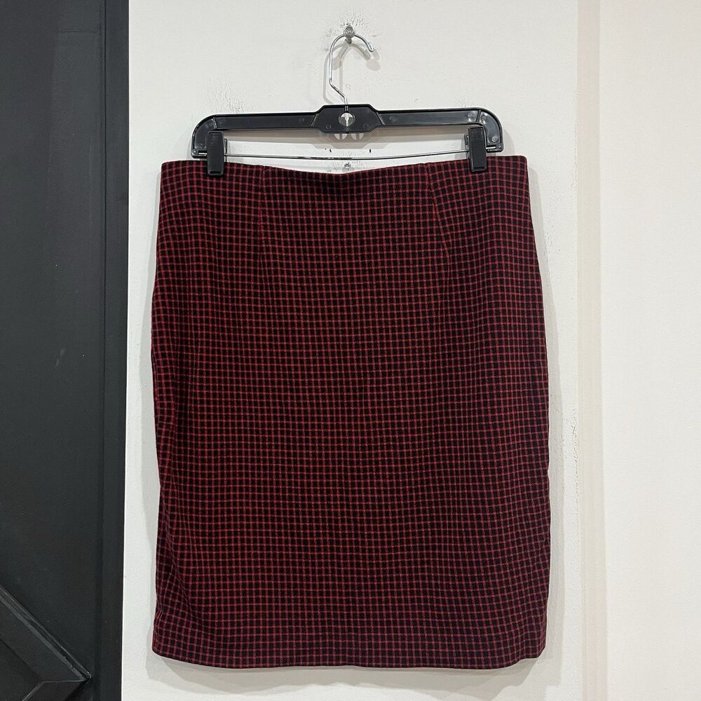 J Jill Black Red Checkered Ponte Knit Pencil Skirt Size Medium Stretchy Office